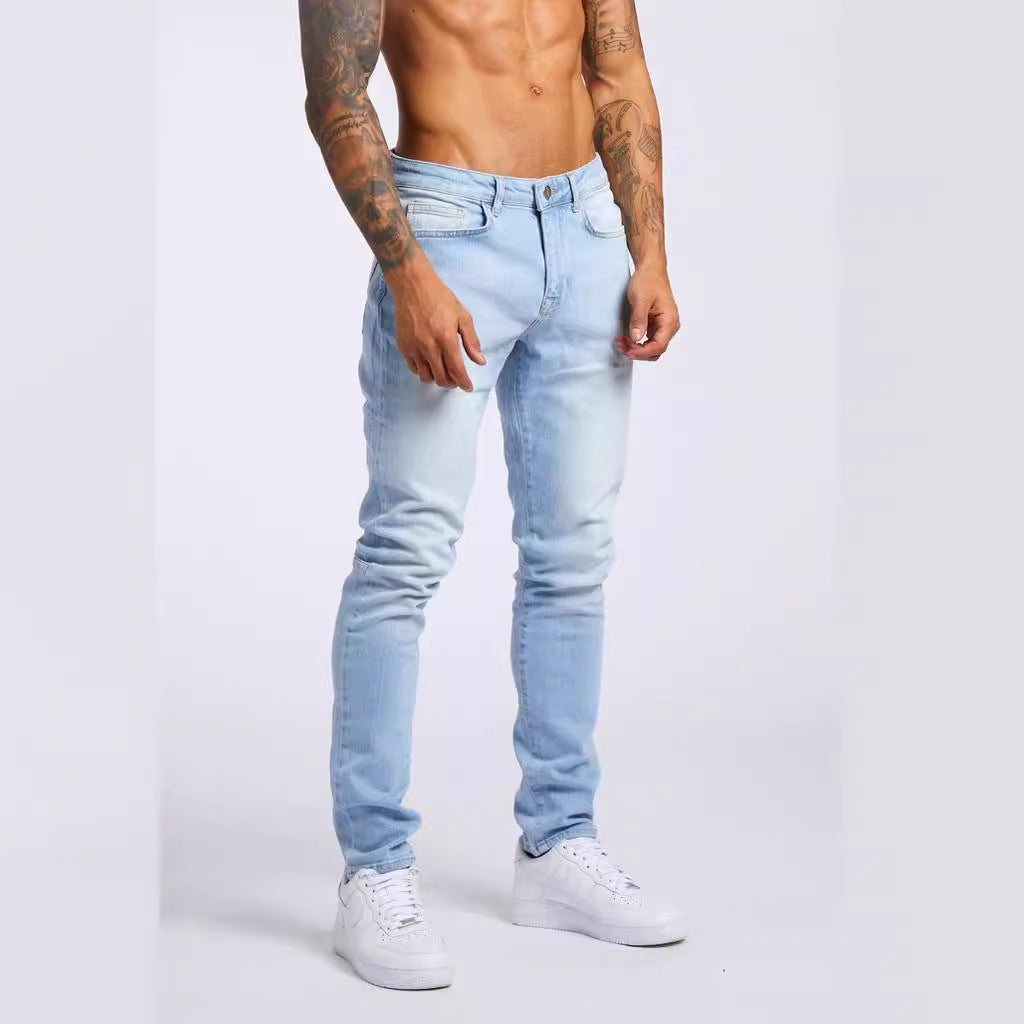 Slim Fit High Waist Denim Pants for Men