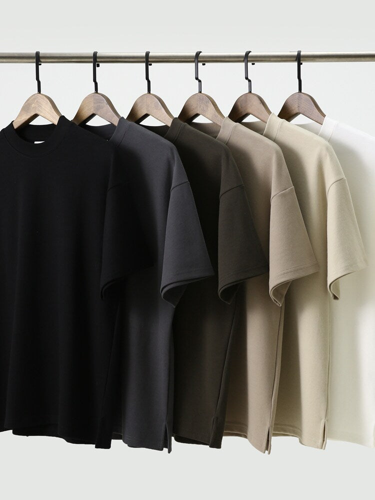 Heavyweight Brushed Cotton T-Shirt Men Vintage Style