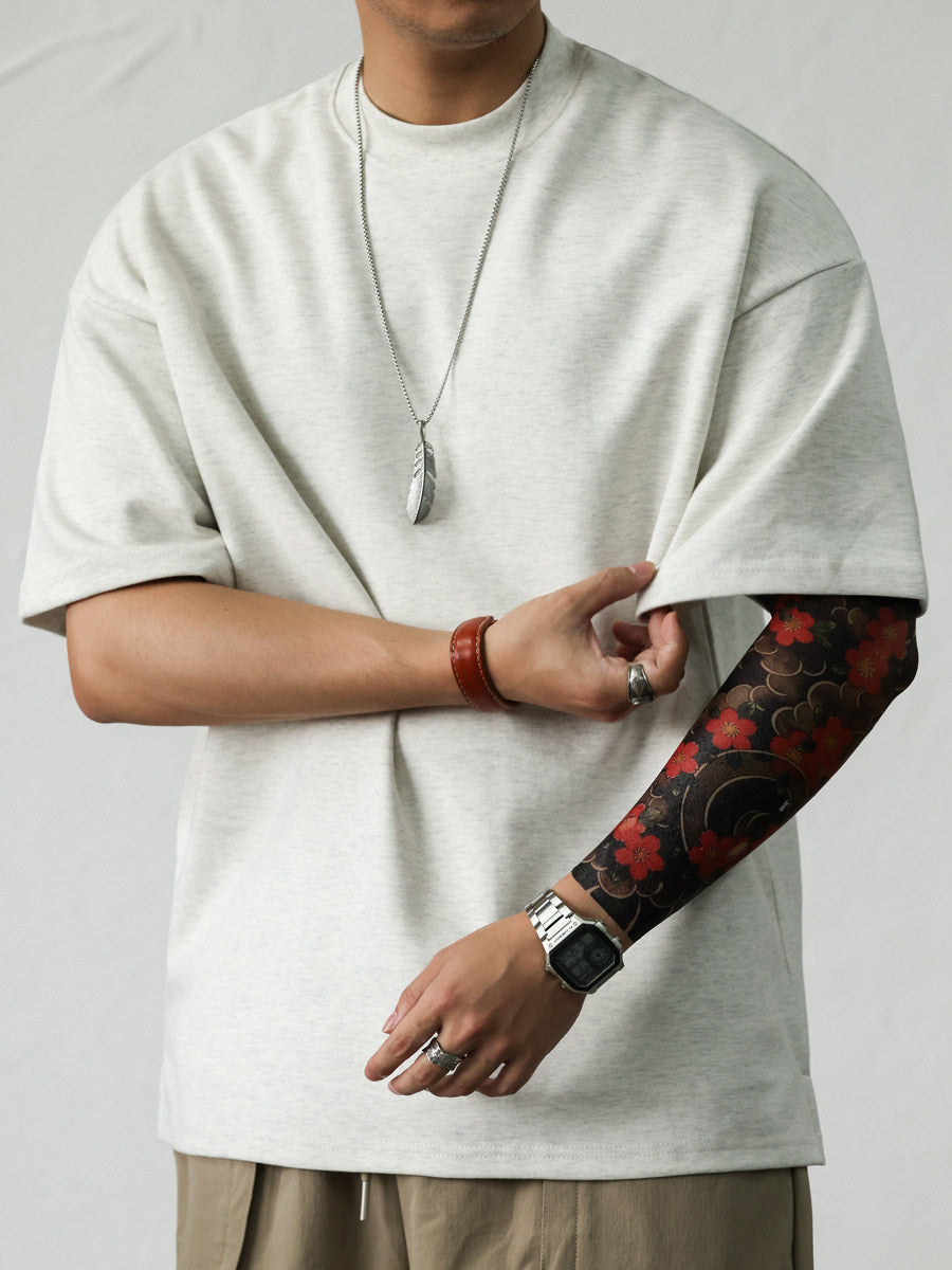 Heavyweight Brushed Cotton T-Shirt Men Vintage Style