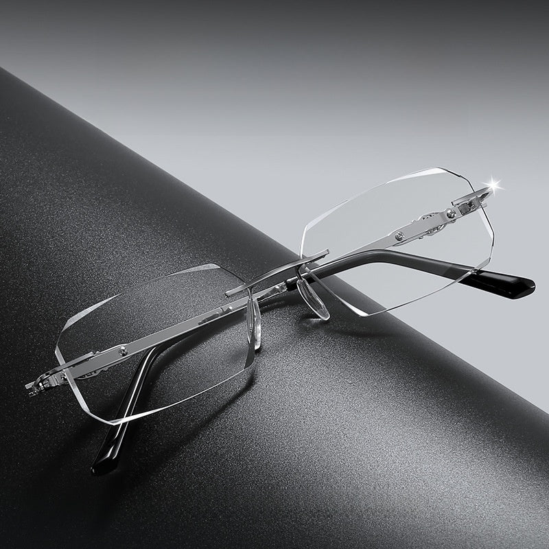 Frameless Anti-Blue Light Reading Glasses with Diamond-Cut Edge