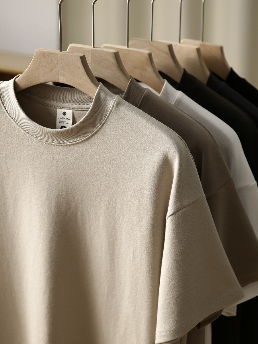 Heavyweight Brushed Cotton T-Shirt Men Vintage Style