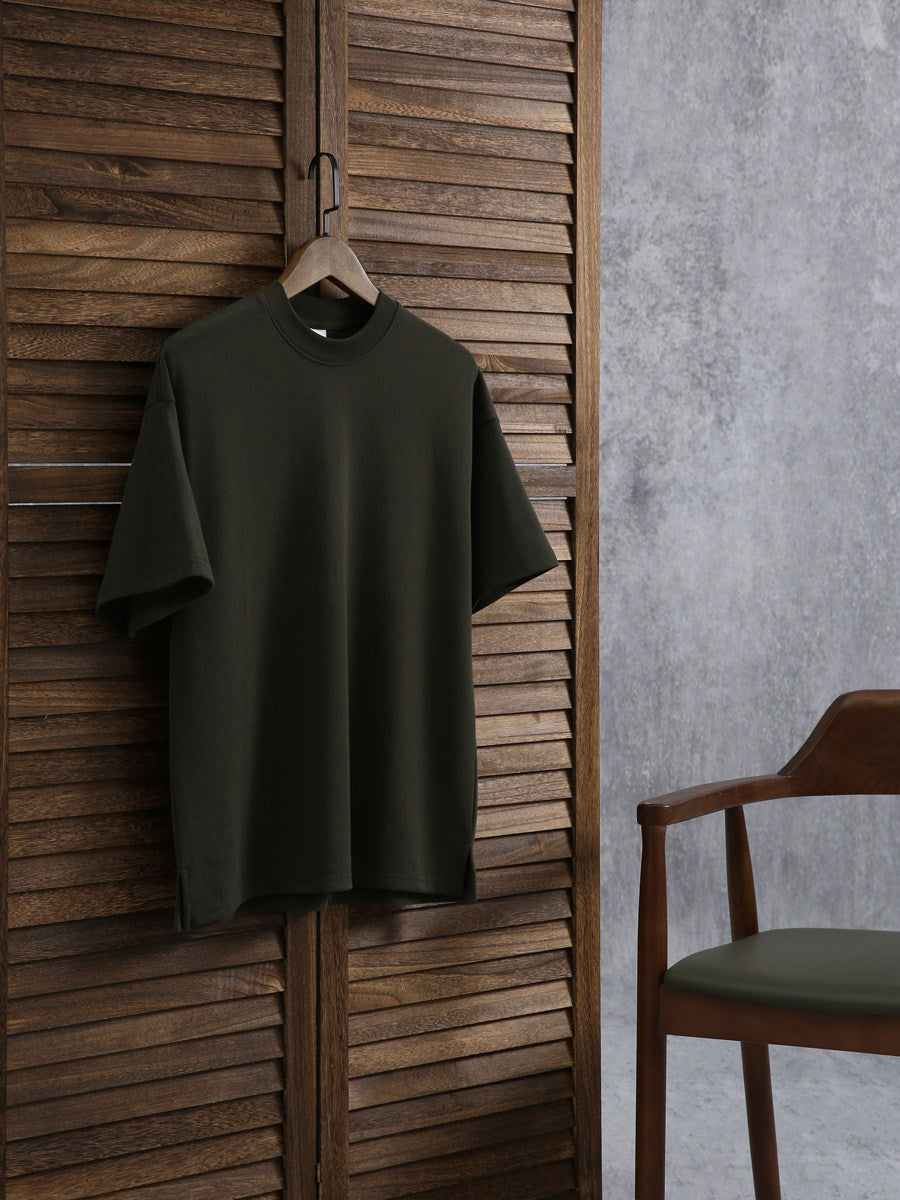 Heavyweight Brushed Cotton T-Shirt Men Vintage Style